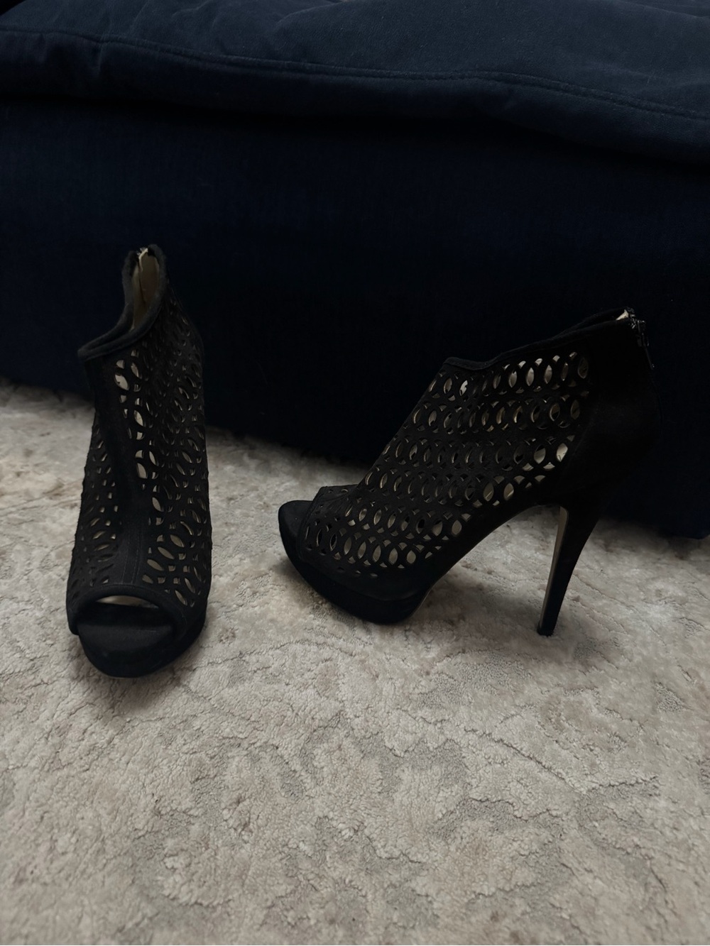 Aldo Black Laser-Cut Peep-Toe Stiletto Booties
